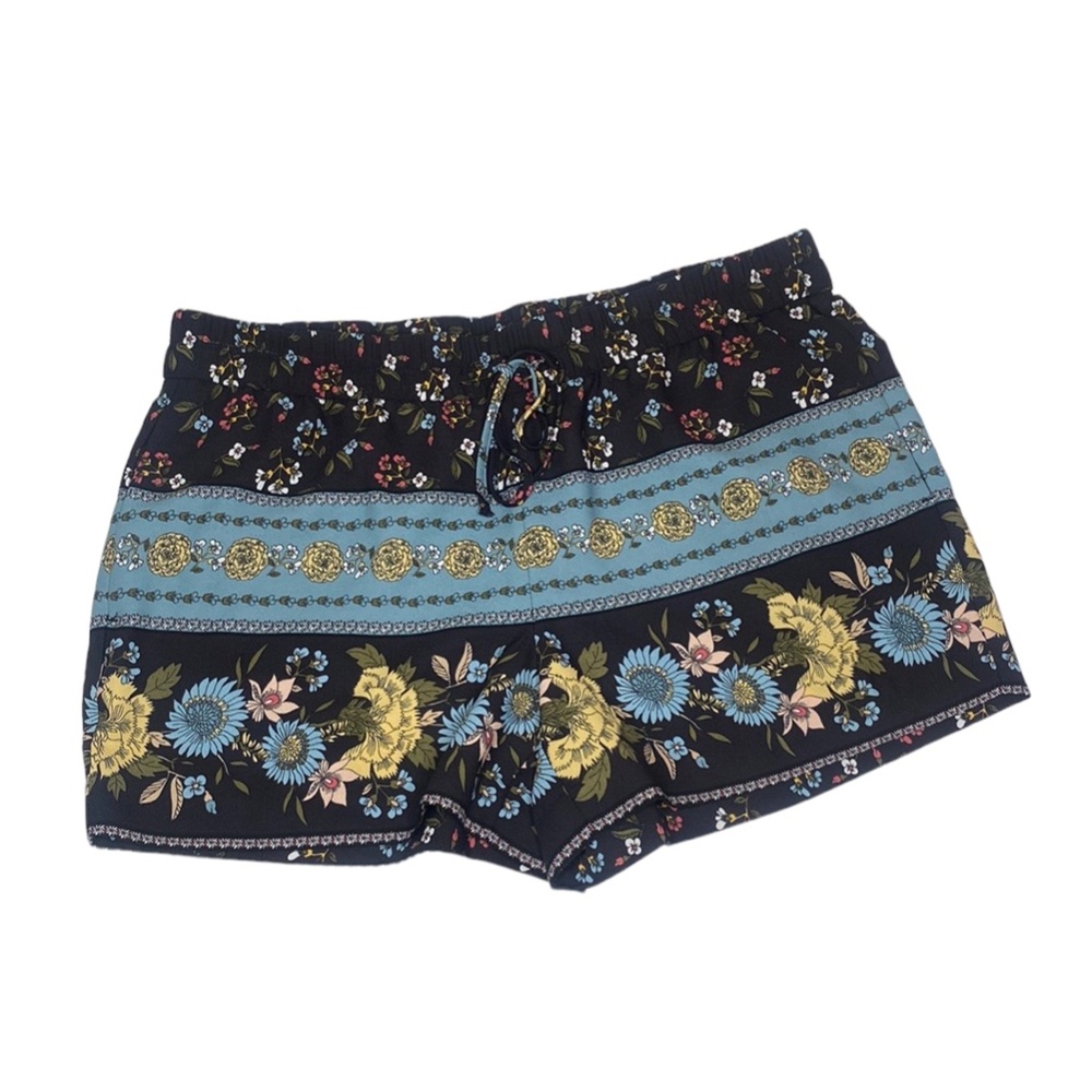 Loft Dressy Floral Elastic & Tie Waist Side Pockets Shorts Size M